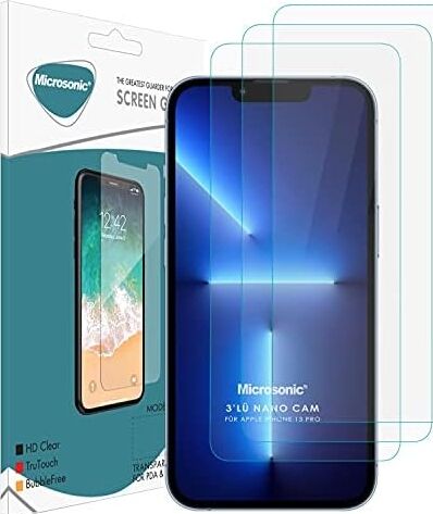 Apple iPhone 13 Pro Screen Protector Nano Glass Cam Ekran Koruyucu (3'lü Paket) [iphone 13 Pro ile Uyumlu Ekran Koruyucu - Şeffaf]