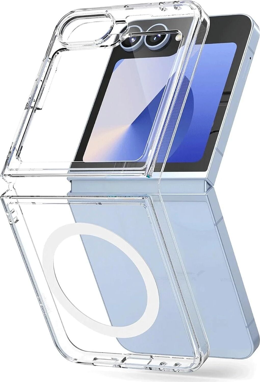 & Aksesuar  Galaxy Z Flip 7 Için Magsafe ile Uyumlu Arka Kısmı Şeffaf Kenarları Silikon Yapılı Güçlendirilmiş Mıknatıslı Wireless Kablosuz Şarj Destekli Kılıf (Z Flip 7)