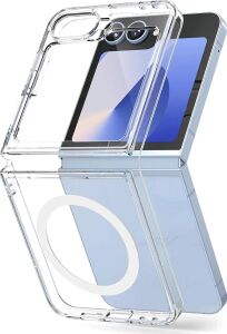 & Aksesuar  Galaxy Z Flip 7 Için Magsafe ile Uyumlu Arka Kısmı Şeffaf Kenarları Silikon Yapılı Güçlendirilmiş Mıknatıslı Wireless Kablosuz Şarj Destekli Kılıf (Z Flip 7)