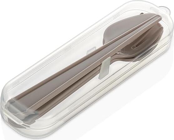 Plastik Çatal Kaşık Bıçak Seti Taşıma Kutulu Kamp Piknik Okul (Bej)