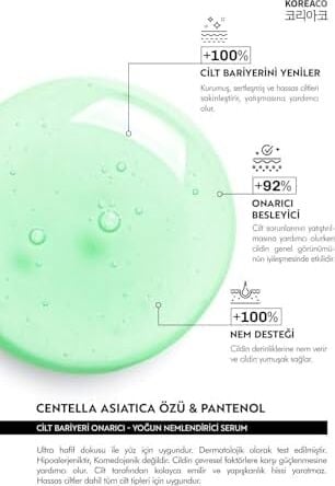 Centella ve Cica ve Ceramide Onarıcı, Aydınlatıcı, 24 Saat Nemlendirme Ampoule