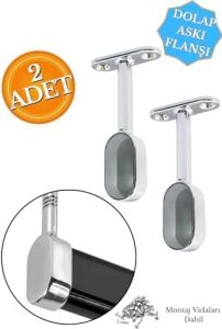 Krom Oval Kapalı Mobilya Boru Askı Flanşı, Dolap Içi Elbise Askılık Borusu Aparatı, Montaj Vidaları Dahil, 7.5 cm Yükseklik, 2 Adet