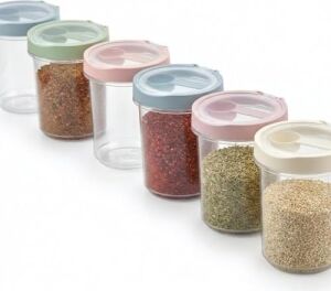 Kaşıklı Şeffaf Kilitli Tekli Baharatlık Pp Plastik Pul Biber Kekik Baharat Kabı Kapaklı Mutfak Baharatlık Saklama Kabı 1 Adet (Asorti Renk) (500 M)