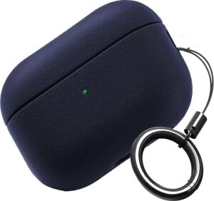 Airpods Pro 3 ile Uyumlu Leather Skin Parmak Izi Tutmayan ve Çizilmeyen Dış Yüzeye Sahip Mükemmel Koruma Sağlayan Orta Sertlikte Silikon Kılıf (Lacivert, Airpods Pro 3. Nesil 2025)
