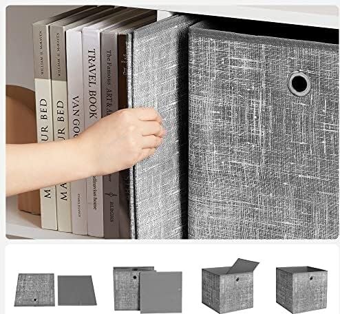 Saklama Kutusu, 6'lı Set, Dokunmamış Kumaştan Yapılmış Saplı Düzenleme Kutuları, Katlanır Kutu, Giysi Saklama, Benekli Gri