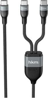 Duo Power 100W Çift Uçlu, Type-C To Type-C + Type-C Şarj Kablosu, Örgü Tasarım, 1.2 Metre, Siyah