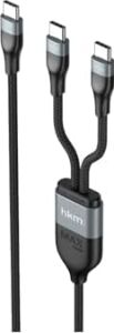 Duo Power 100W Çift Uçlu, Type-C To Type-C + Type-C Şarj Kablosu, Örgü Tasarım, 1.2 Metre, Siyah