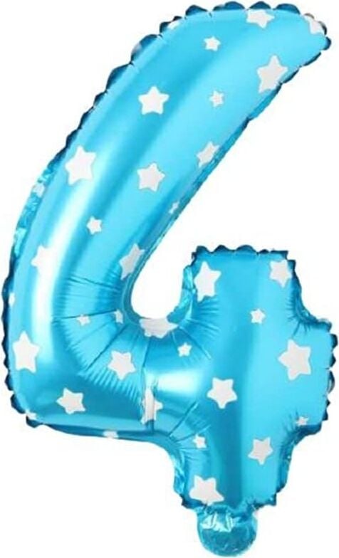 4 Rakamlı 16 Inç Mavi Yıldızlı Folyo Balon 36 cm (Mavi)