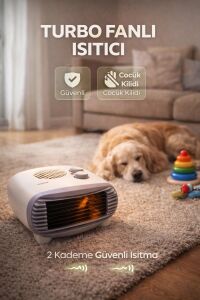 Turbo Fanlı 2000W Elektrikli Isıtıcı – 2 Kademeli Sessiz ve Güvenli Sıcak Hava Üfleme Turbo Soba