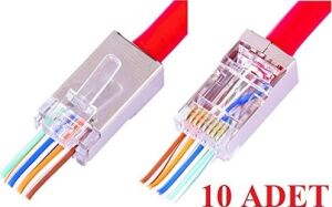 4388 Yeni Nesil Delikli Metal RJ45 Jack Internet Cat Kablo Ucu, 10 Adet