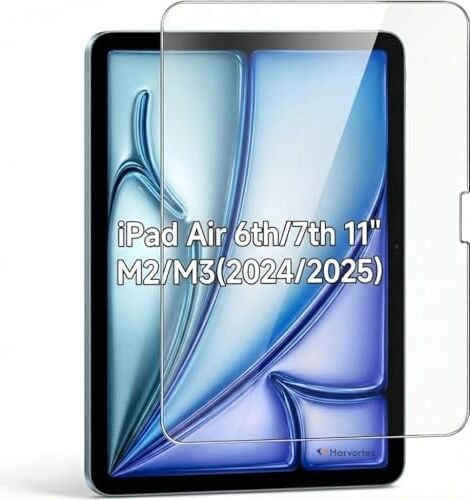 iPad Air 6. ve 7. Nesil 11 Inç (M2 2024 / M3 2025) ile Uyumlu 9h Temperli Ekran Koruyucu - Apple Pencil ve Face-Id Hassasiyeti, Darbeye/çizilmeye Dayanıklı Koruyucu Cam