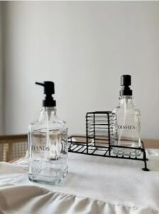 2’li Metal Standlı Cam Sıvı Sabun ve Sabunluk 500 ml Siyah