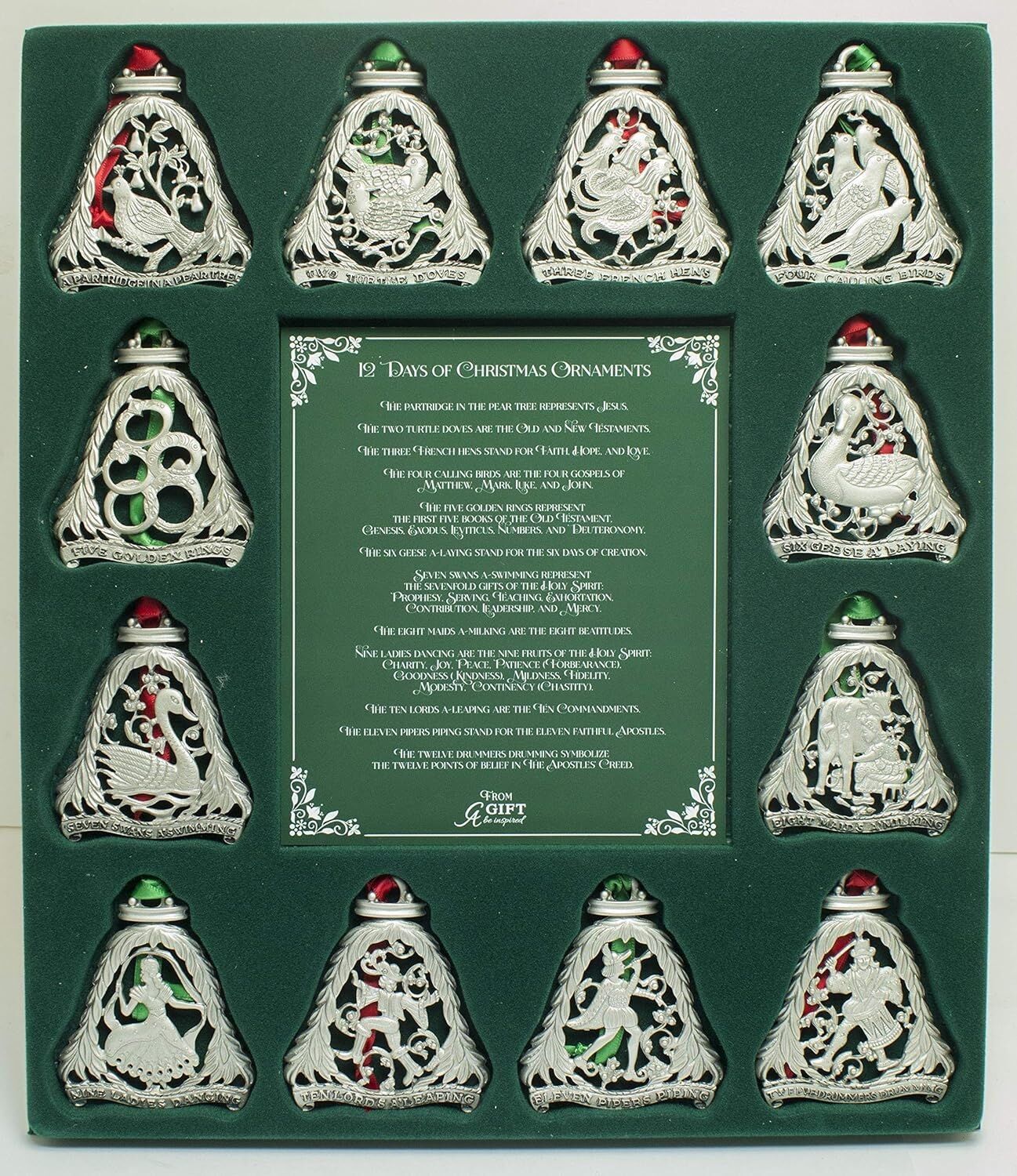 12 Günlük Noel Süs Seti, 12'li Metal Süs Seti, 7,7 Cm, Abbey & Ca Gift