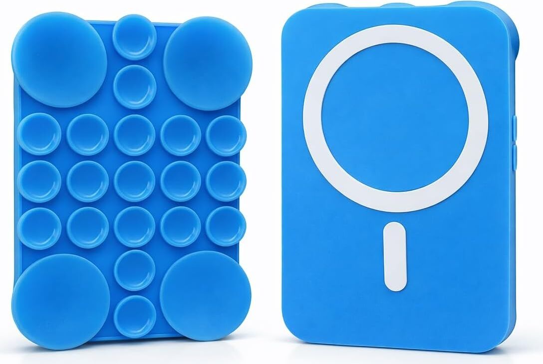 Magsafe ile Uyumlu Vantuzlu Telefon Tutucu – Silikon Octopus Suction Cup Phone Holder, Kılıf Arkasına Yapışan Manyetik Stand, Selfie Video Vlog Çekim Için Eller Serbest (Mavi)