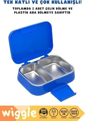 Wiggle Bento 1030ML Lunchbox Tek Katlı 2 Bölmeli Paslanmaz Çelik Sefer Tası Yemek Kutusu