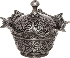 Kapaklı Metal Şekerlik – Osmanlı Motifli Gültaş Küçük Sunum Kasesi, Çikolata ve Lokum Kabı – Kahve Sunumları Için Dekoratif Şekerlik (Siyah)