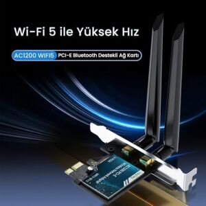AX1200 Wi-Fi 5 Alıcı ve Bluetooth 4.2 Adaptör 5db Dual Anten Pcıe Wifi Ağ Kartı