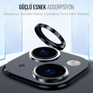 Iphone Alüminyum Alaşım Çerçeveli Tempered Glass Kamera Lens Koruyucu (Iphone 15 Siyah)