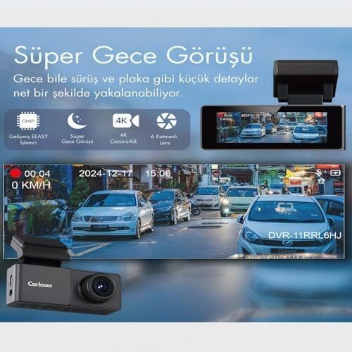 Carlover A3 4K Wifi Dahili Gps Araç Kamerası (Ön + Arka Kamera)