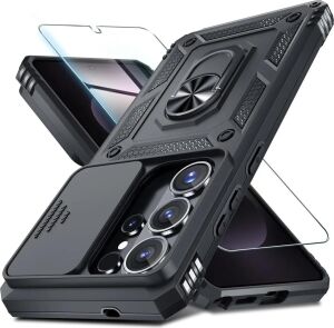 Psr Aksesuar  Galaxy A36 Uyumlu Kılıf – Kamera Korumalı Sürgülü Yüzüklü Armor Zırh Kapak + 9h Ekran Koruyucu Set ( Galaxy A36)
