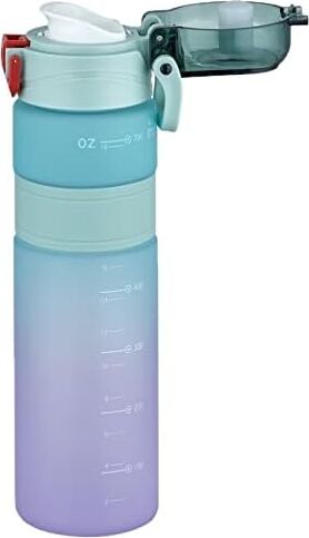 Çift Renk 800ML Kaydırmaz Silikon Gövde Rahat Içim-Pipetsiz- Motivasyon Su Matarası