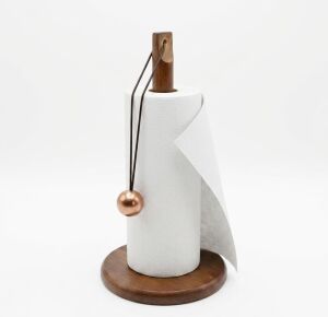 Doğal Bambu Bohem Top Tutacaklı Kağıt Havluluk - Dekoratif Ahşap Stand (30X14 Cm, Kahve ve Bambu Renk Seçenekli, 1 Adet) (Kahve)