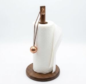 Doğal Bambu Bohem Top Tutacaklı Kağıt Havluluk - Dekoratif Ahşap Stand (30X14 Cm, Kahve ve Bambu Renk Seçenekli, 1 Adet) (Kahve)