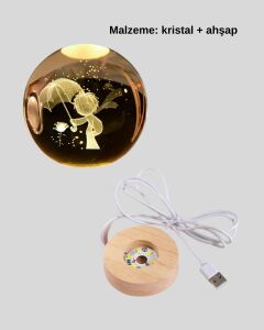 Masif Ahşap Standlı 3D Küçük Prens Kristal Top USB Gece Lambası Sıcak Işık