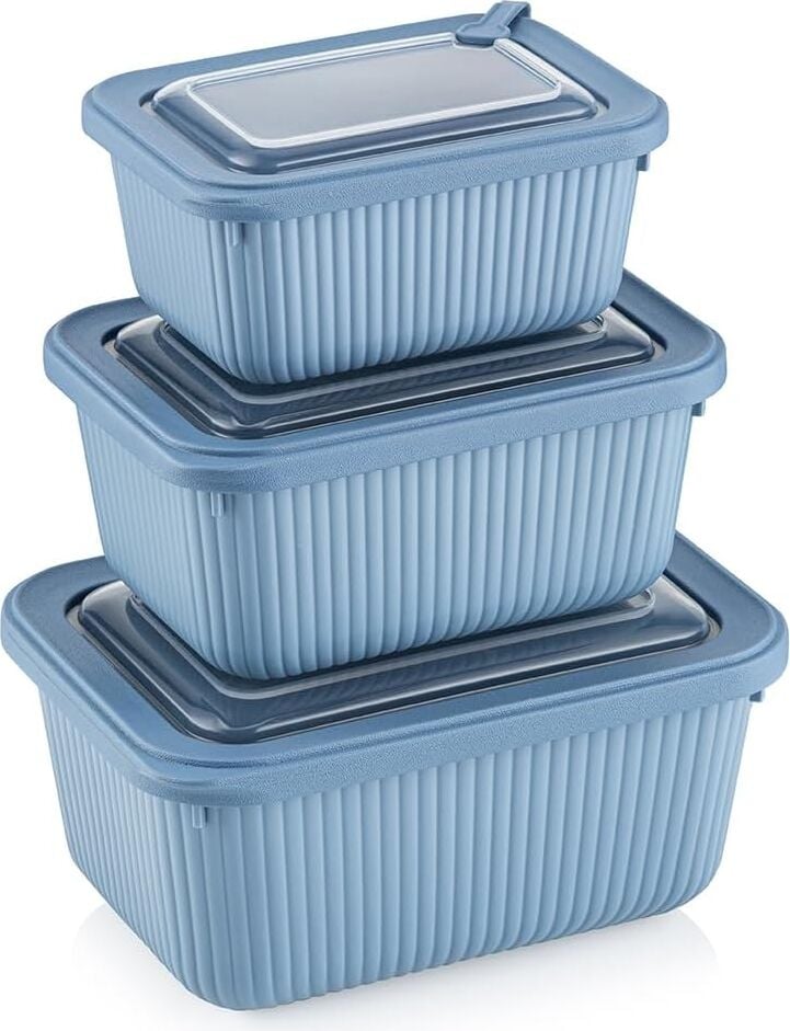 Dikdörtgen Saklama Kabı Seti, Bpa Içermez, 3 Parça, 600-1100-1800 ml (Mavi)
