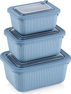 Dikdörtgen Saklama Kabı Seti, Bpa Içermez, 3 Parça, 600-1100-1800 ml (Mavi)