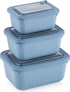 Dikdörtgen Saklama Kabı Seti, Bpa Içermez, 3 Parça, 600-1100-1800 ml (Mavi)