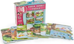 3222 Dıytoy Süper Renkli 4'lü Puzzle - Çiftlik / 8+12+16+24 Parça Puzzle