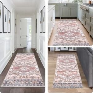 Mae Makinede Yıkanabilir Tribal Motif Yolluk Halı, 2' 6'' x 12', Şeftali