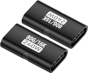80GBPS Usb-C Dişi - Dişi Adaptör, 240W Pd3.1 Hızlı Şarj, 16K@60Hz Görüntü Aktarımı, Alüminyum Alaşımlı Tip-C Dişi Konnektör Uzatıcı - Siyah Otgff