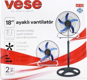 Sanayi Tipi Ayaklı Vantilatör - 5 Metal Kanatlı - 18 Inç 46 cm