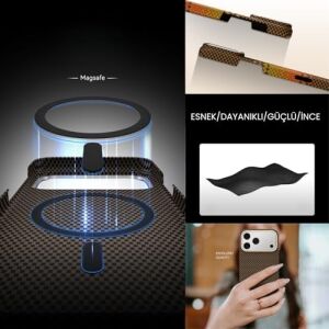 Magsafe Uyumlu 16 Promax Telefon Kılıfı, Kevlar Görünümlü, Ince Tasarım, Kablosuz Şarj Destekli Iphone (Çöl Rengi)
