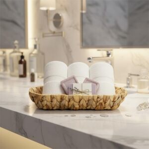 Hasır Oval Ekmek Sepeti ve Çok Amaçlı Düzenleyici, 28X6 cm Doğal Örme Sunum Tabağı, Ince Uzun Baget Ekmeklik, Çatal Kaşık ve Banyo Makyaj Organizeri