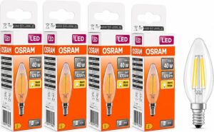 LED Filament Mum Ampul E14 4W 470 Lümen 2700K Sarı Işık 40W Eşdeğeri Şeffaf Cam Dim Edilemez 4'lü Paket