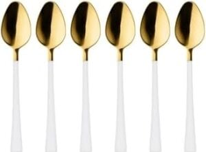 6 Adet Çay Kaşığı Seti, 18/10 Paslanmaz Çelik, Gold Beyaz, 11 Cm, 70 gr