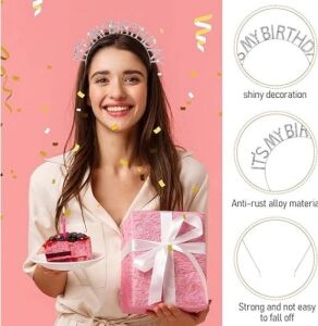 Kristal Taşlı Gümüş Renk Doğum Günü Tacı