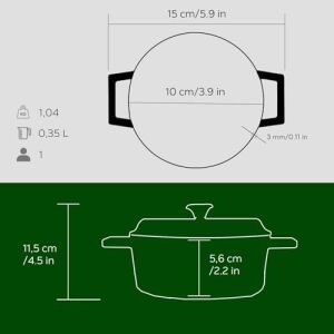 Metal Döküm Mini Tencere, 10 Cm, 0.35 L Hacim, Yeşil