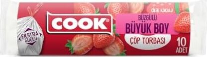 Büzgülü Kokulu Çöp Torbası, Büyük Boy, Çilek Kokulu, 10 Adet/rulo