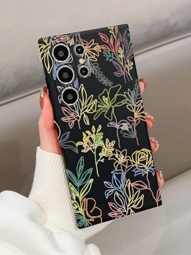 Desenli Galaxy S23 Ultra Uyumlu Telefon Kılıfı – Koruyucu Telefon Kılıfı – Siyah Zemin, Modern Sanatsal Tasarım ve Desen Kalitesi Pöfüdü02 (Flowers)
