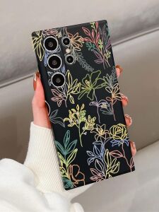 Desenli Galaxy S23 Ultra Uyumlu Telefon Kılıfı – Koruyucu Telefon Kılıfı – Siyah Zemin, Modern Sanatsal Tasarım ve Desen Kalitesi Pöfüdü02 (Flowers)