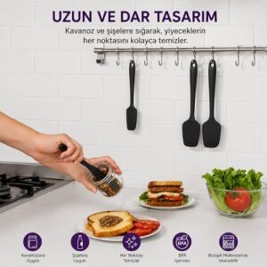 6 Parça Silikon Mutfak Gereçleri Seti, Isıya Dayanıklı Spatula, Fırça ve Kaşık Seti, Yapışmaz Tencere Dostu, Kırmızı, Siyah, Mor ve Koyu Füme Renk Seçenekleri (Koyu Füme)