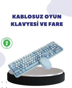 Kablosuz Retro Klavye ve Mouse Seti – 104 Tuşlu, Sessiz Yazım