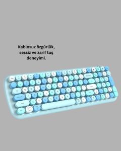 Kablosuz Retro Klavye ve Mouse Seti – 104 Tuşlu, Sessiz Yazım