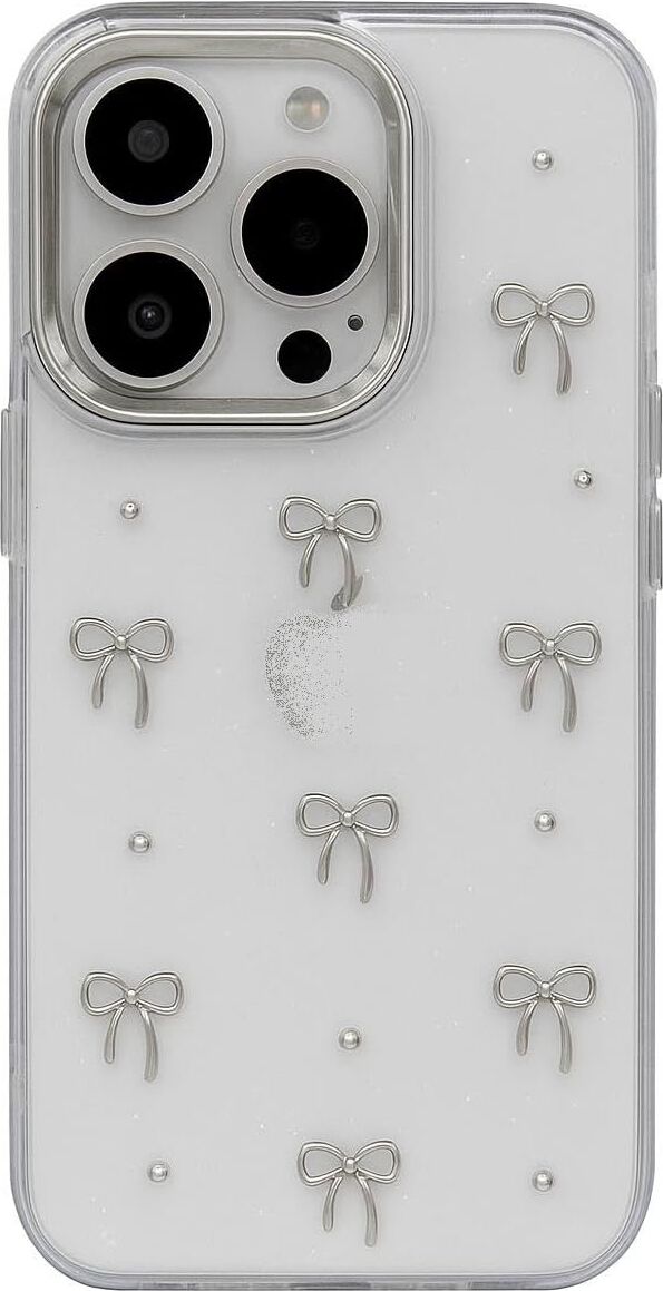 iPhone 16 Uyumlu Kılıf Fiyonk Desenli Şeffaf Simli Gümüş Kamera Çıkıntılı Çok Şık Kapak (IPHONE_16_PRO)