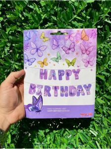 Mfm Kelebek Temalı Happy Birthday Banner Yazı