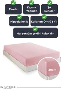 Lastikli & Hipoalerjenik Çarşaf |%100 Pamuk Penye Kumaş | 120X200 cm Pembe, Luxcarsaf